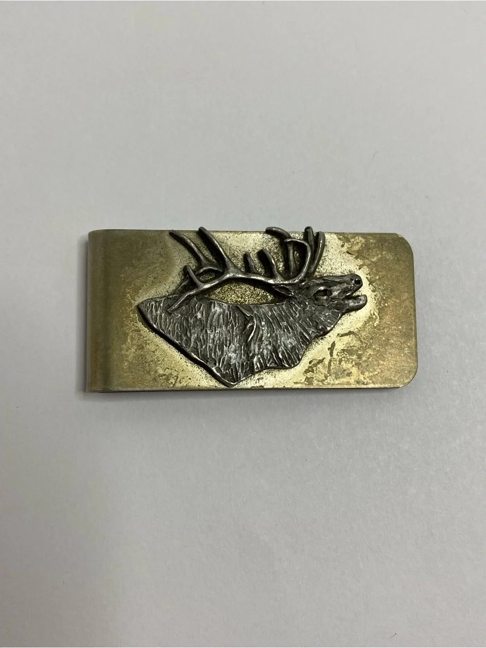 Vintage Elk Deer Money Clip Silver Tone Brass Tone Hunting Wildlife Accessory